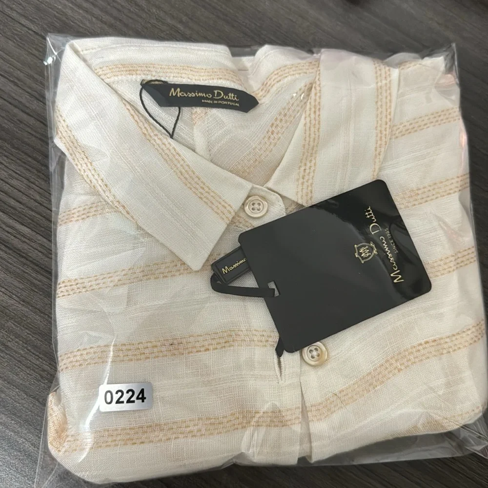 NWT! Massimo Dutti Striped Linen Tie Blouse - Picture 7 of 7